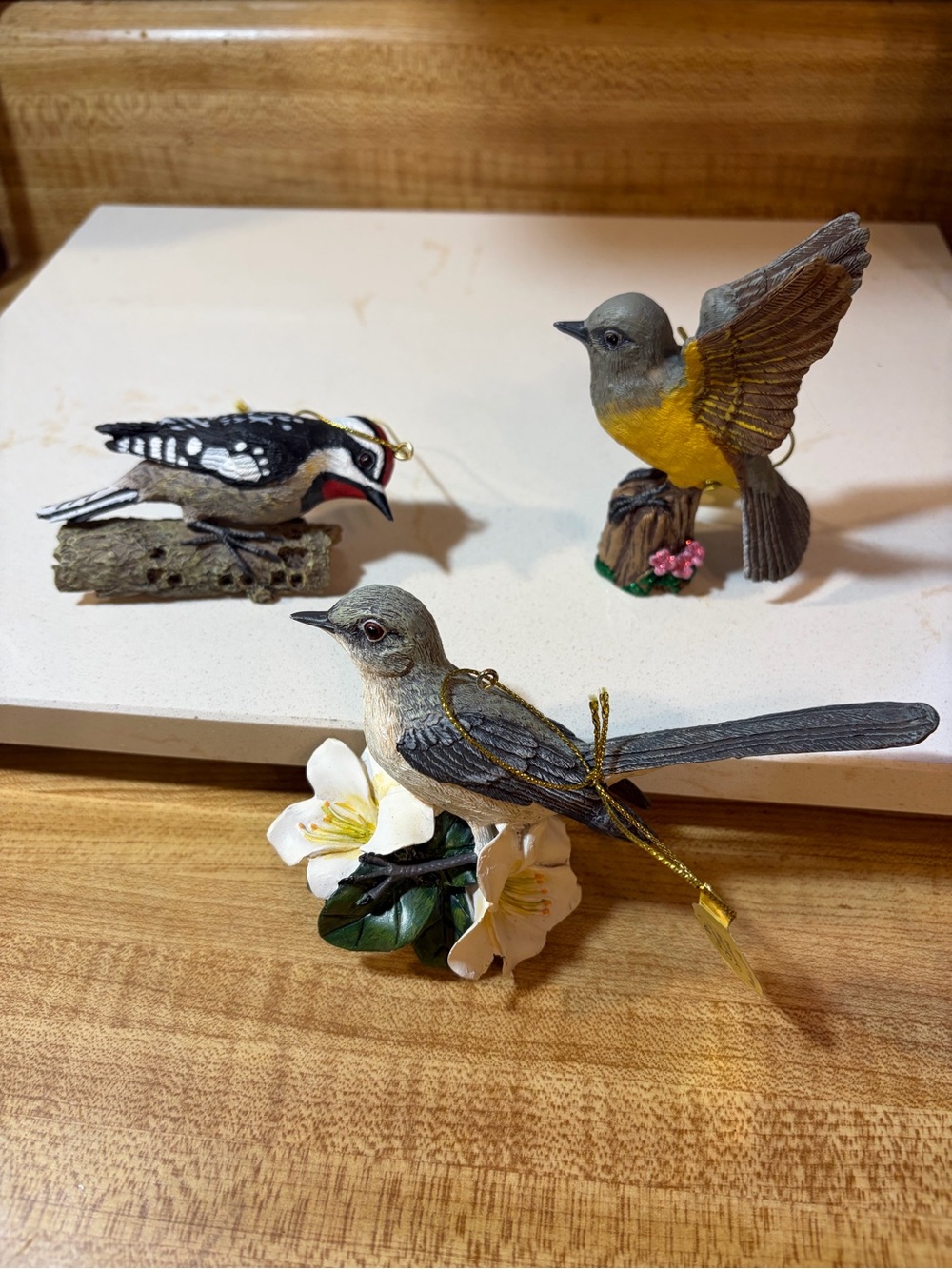 Danbury Mint 3 Hand-Painted Bird Figurine Ornaments mocking bird songbird